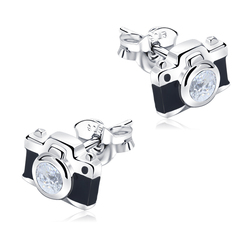 Camera With CZ Stone Silver Ear Stud STS-5686